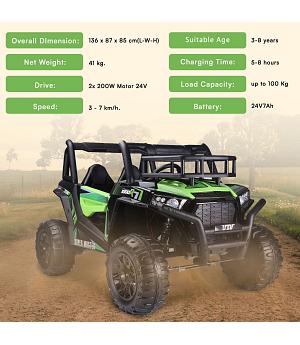 SUPER-BUGGY UTV 24V VERDE, HASTA 100 KG, MANDO RC - BN-SUPERBUGGYUTVGREEN